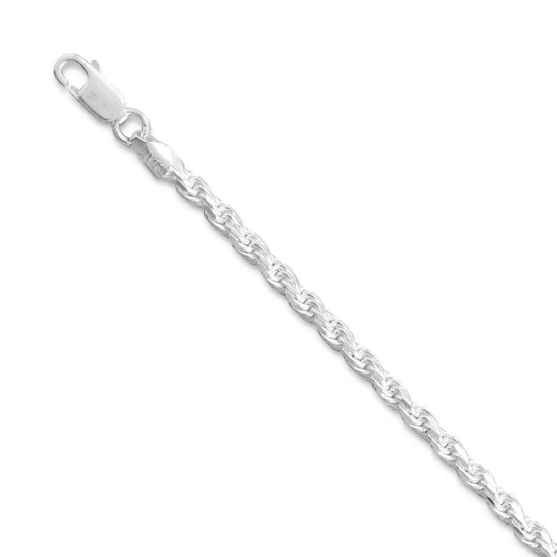 birthday gift necklaces for women -Rope Chain Necklace 3.3mm Width Sterling Silver Diamond-cut