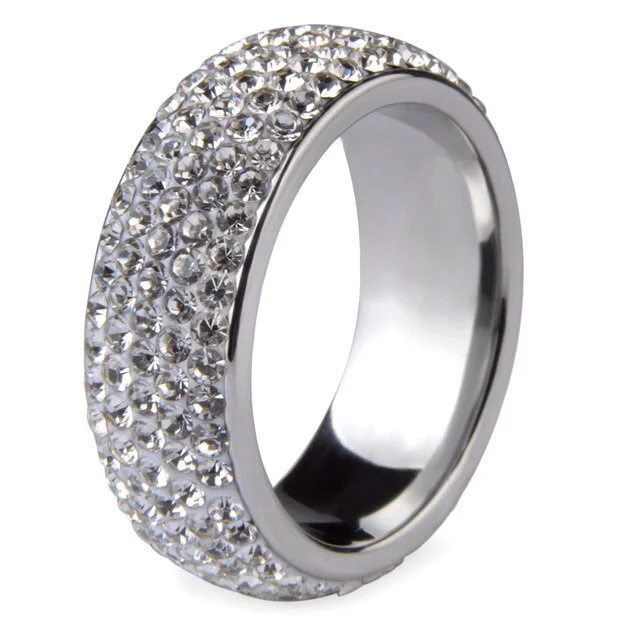 contemporary rings for women -Arc Stainless Steel Crystal Full Size Black & White  Unisex Ring