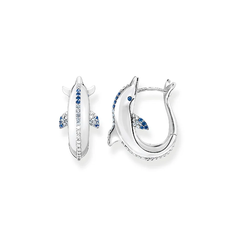 minimalist earrings for women -Thomas Sabo Hoop earrings dolphin with blue stones