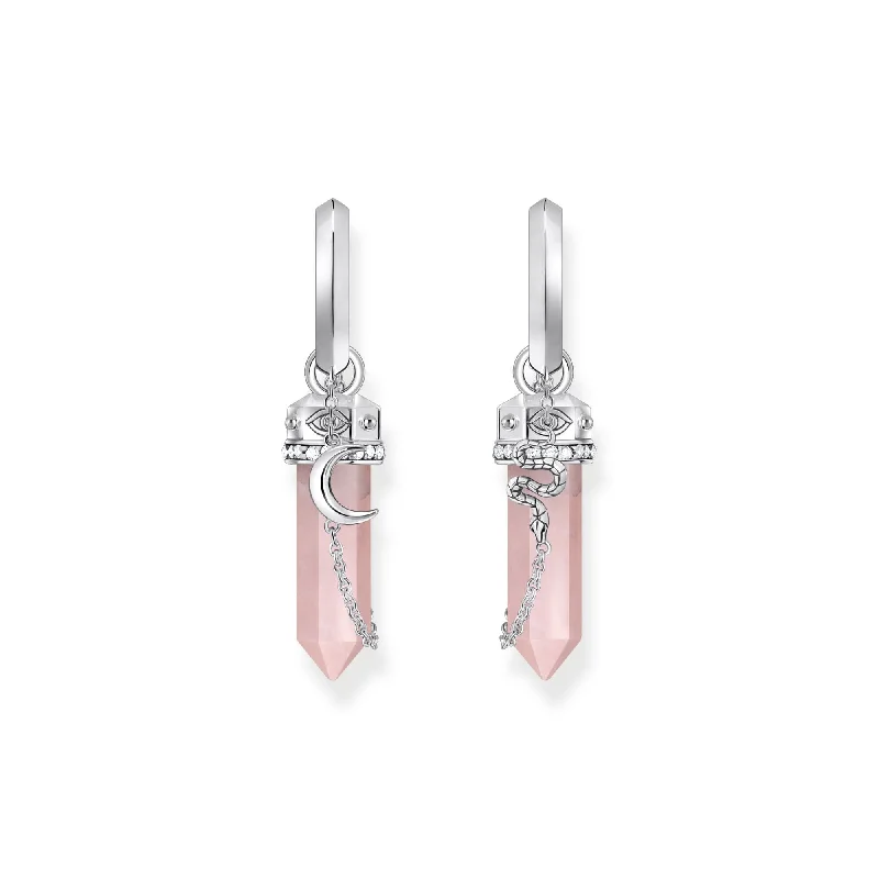 bridal hoop earrings for women -THOMAS SABO Crystal Hoop Earrings with Rose Quartz Silver