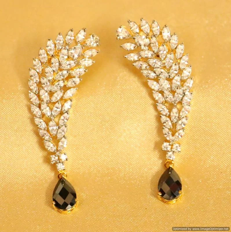 luxurious gold earrings for women -Black Onyx Diamond Look Designer Earrings