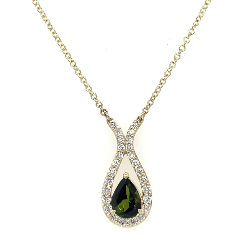 personalized necklaces for women -9ct Yellow Gold Earth Grown Teardrop Green Tourmaline & Diamond Necklace