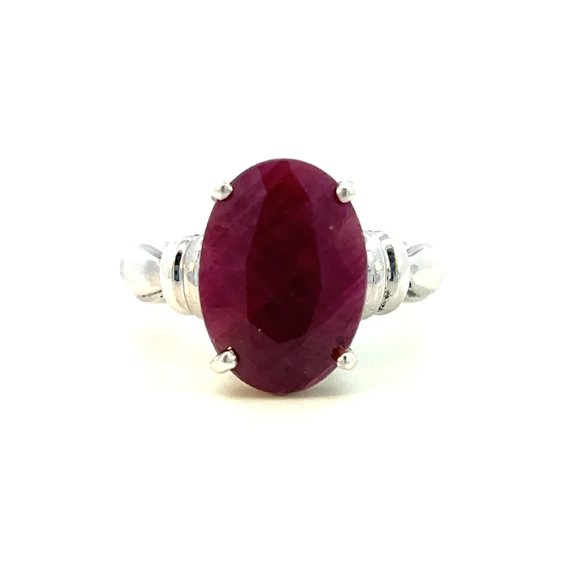 gemstone wedding rings -Estate Sterling Silver Oval Ruby Solitaire Ring