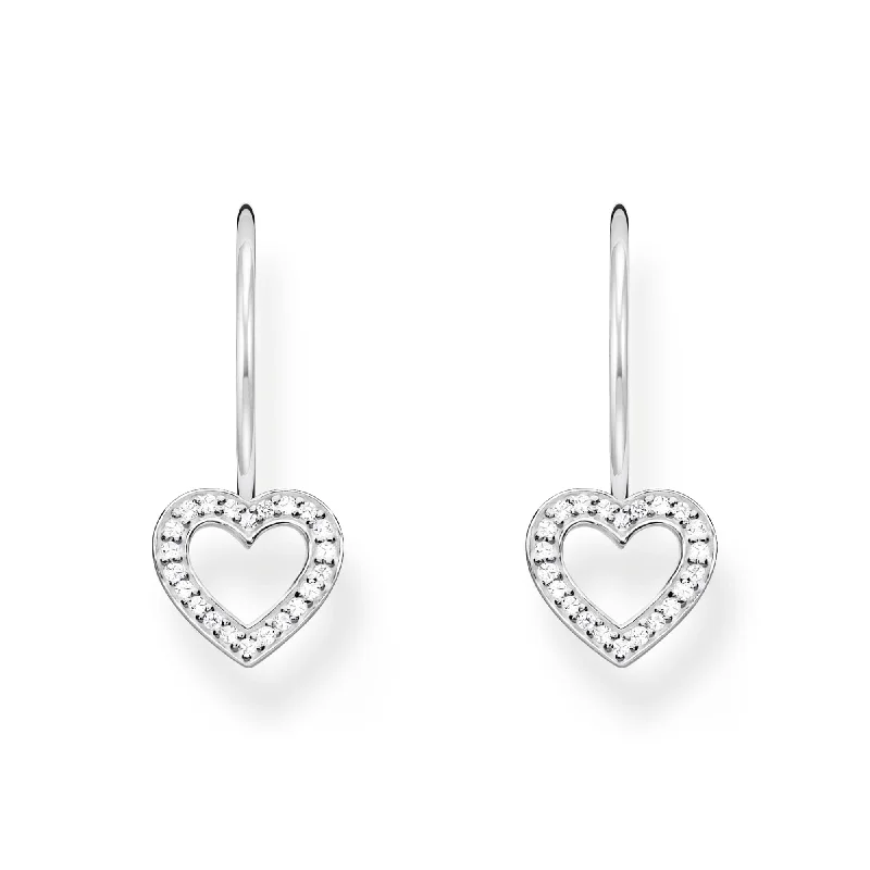 dangling pearl earrings for women -THOMAS SABO Earrings heart-shaped with white zirconia - silver