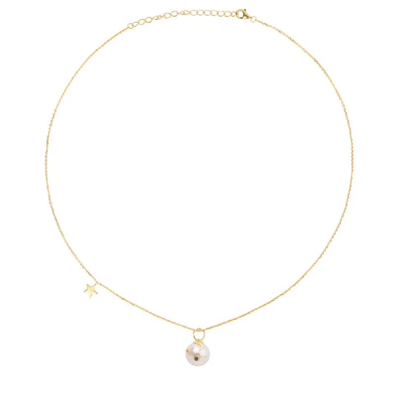 pearl necklaces for women -Pearl and star Gold Plated Necklace w. Pearl