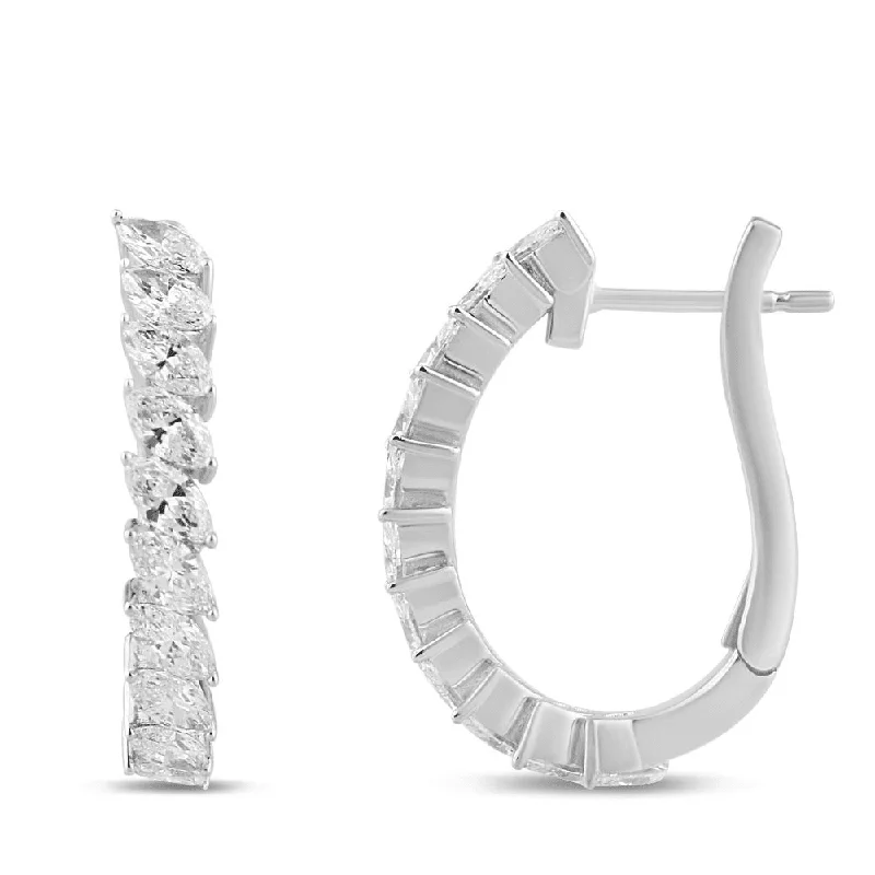 chunky earrings for women -Marquise Hoop Earrings with 1.50ct of Laboratory Grown Diamonds in Sterling Silver and Platinum