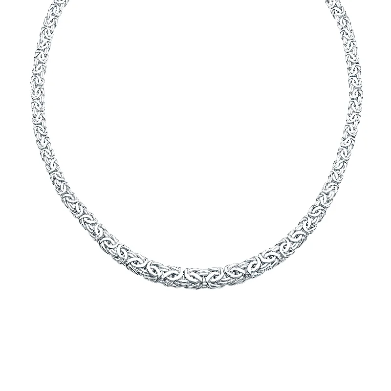 zodiac necklaces for women -Byzantine Chain Necklace Graduated Width from 9-14mm Rhodium on Sterling Silver