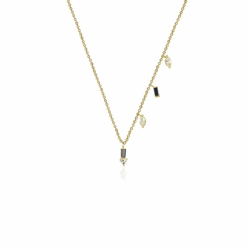 gemstone necklaces for women -Eline 18K Gold Necklace w. Black Diamonds & White Sapphire