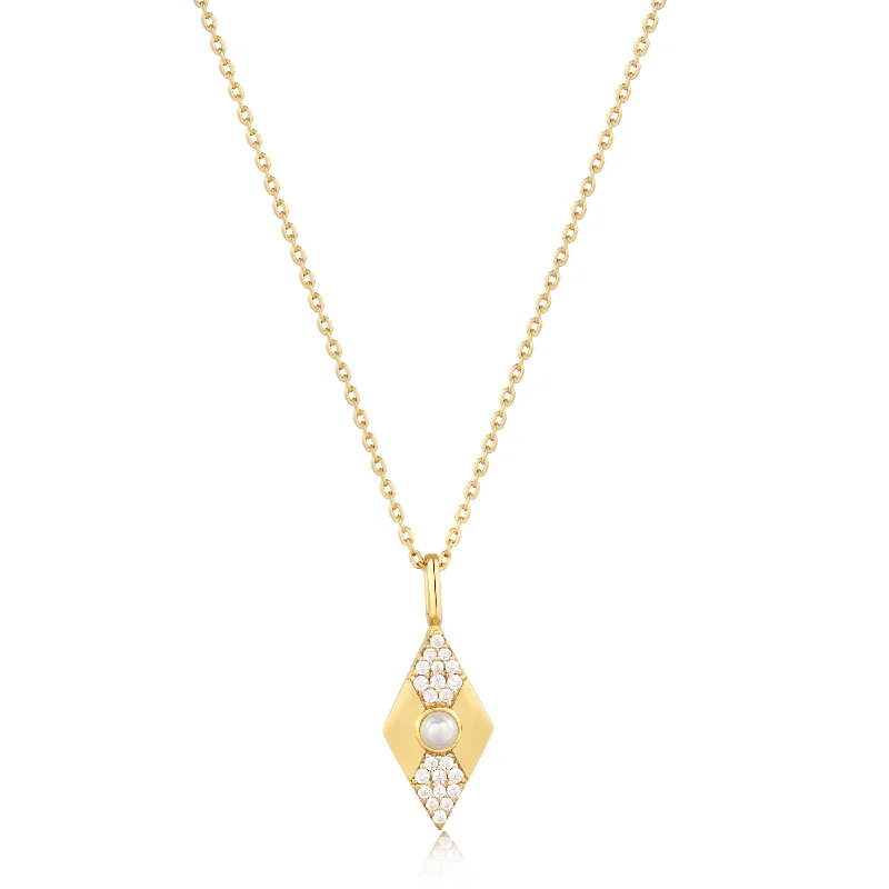 vintage pendant necklaces for women -Ania Haie Gold Pearl Geometric Pendant Necklace