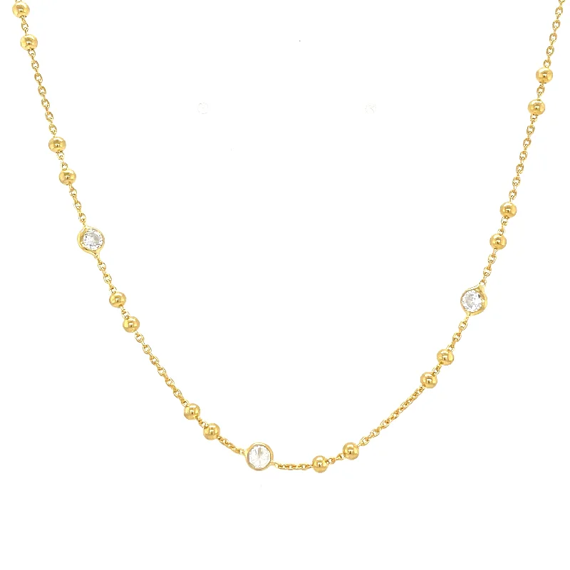 trendy pendant necklaces for women -Golden Beaded & Rubover Cz Necklace