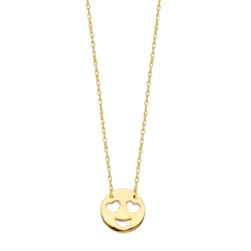 personalized necklaces for women -14k Yellow Gold Love Heart Eyes Smiley Emoji Necklace Adjustable Length - So You