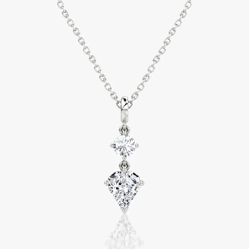 modern necklaces for women -Duo Drop 14K White Gold Necklace w. 1.0ct Round Brilliant & Shield Lab-Grown Diamonds