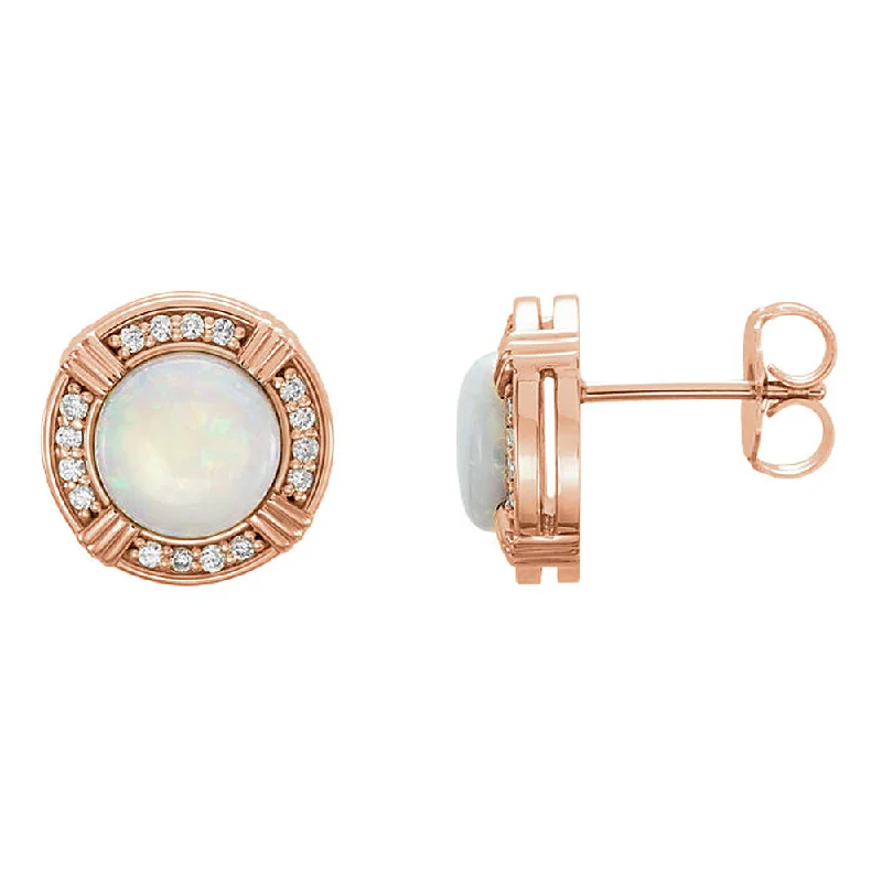 handmade hoop earrings for women -11mm 14k Rose Gold White Opal & 1/6 CTW (GH, I1) Diamond Stud Earrings