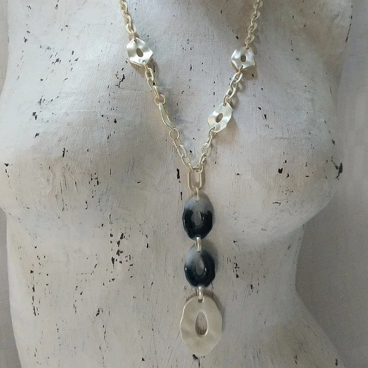 silver chain necklaces for women -NECKLACE PEWTER COLOURED CHAIN WITH IRREGULAR OVALS