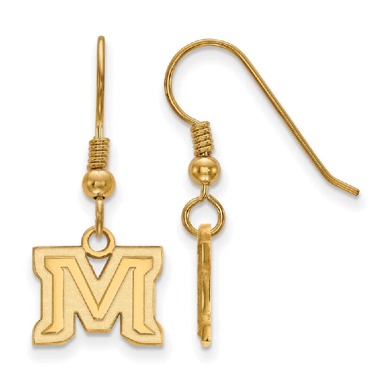 bridal earrings for women -14k Gold Plated Silver Montana State University Dangle Earrings