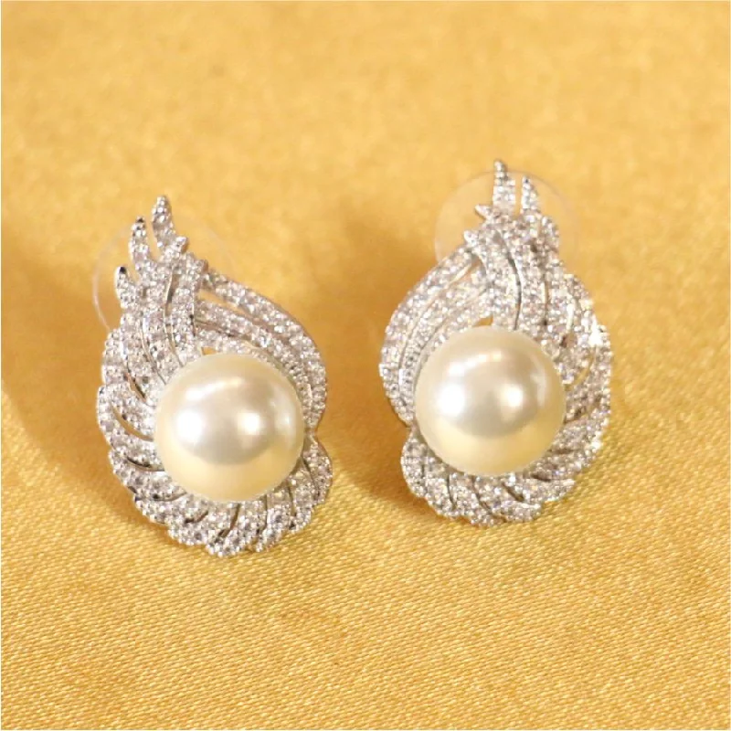 gold drop earrings for women -Gorgeous looking pearl and AD studs