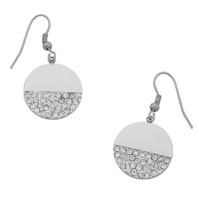 handmade earrings for women -Stainless Steel Pave Crystal Drop Earrings