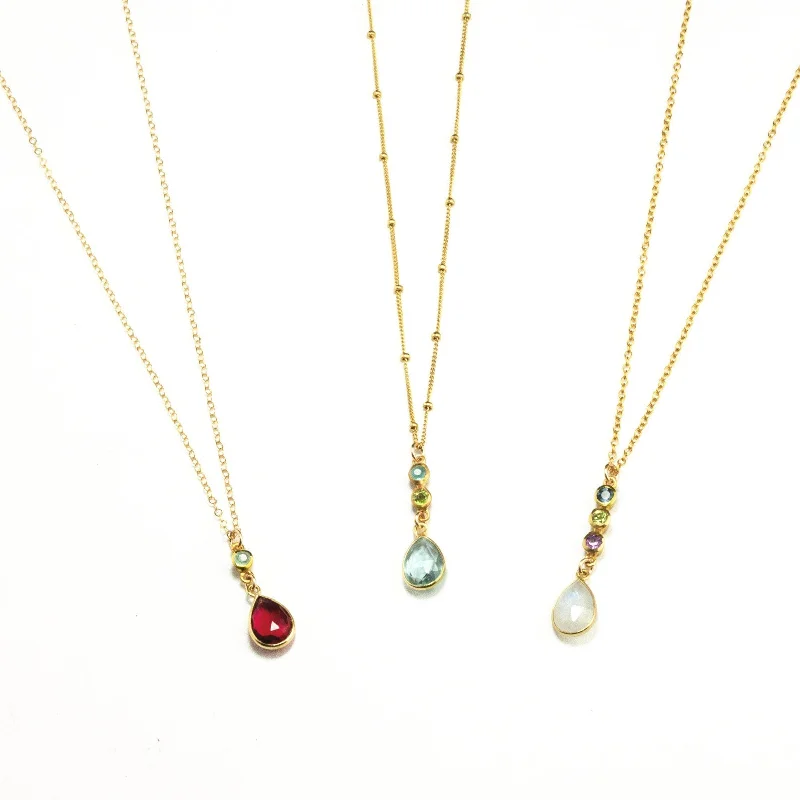 trendy necklaces for women -Tiny Birthstone Vertical Bar Necklace with Mother Stone