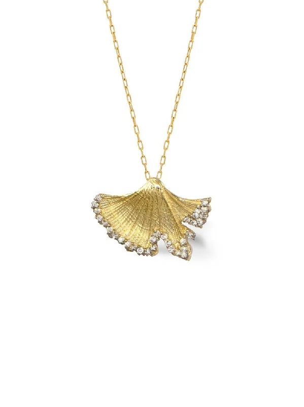 pearl drop necklaces for women -Ginkgo Leaf 14K Gold Necklace w. Diamonds