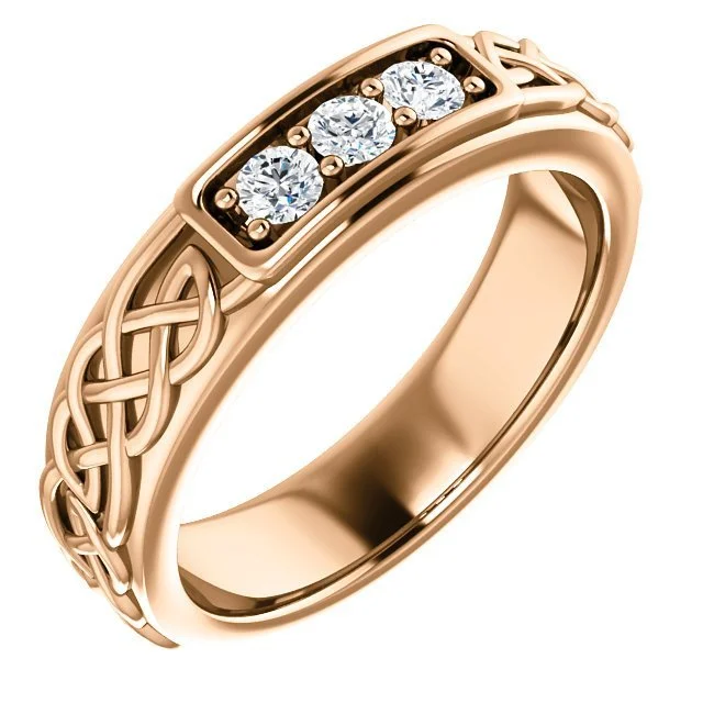 floral engagement rings -MEN'S 14KT GOLD 1/5 CTW DIAMOND 3 STONE CELTIC RING