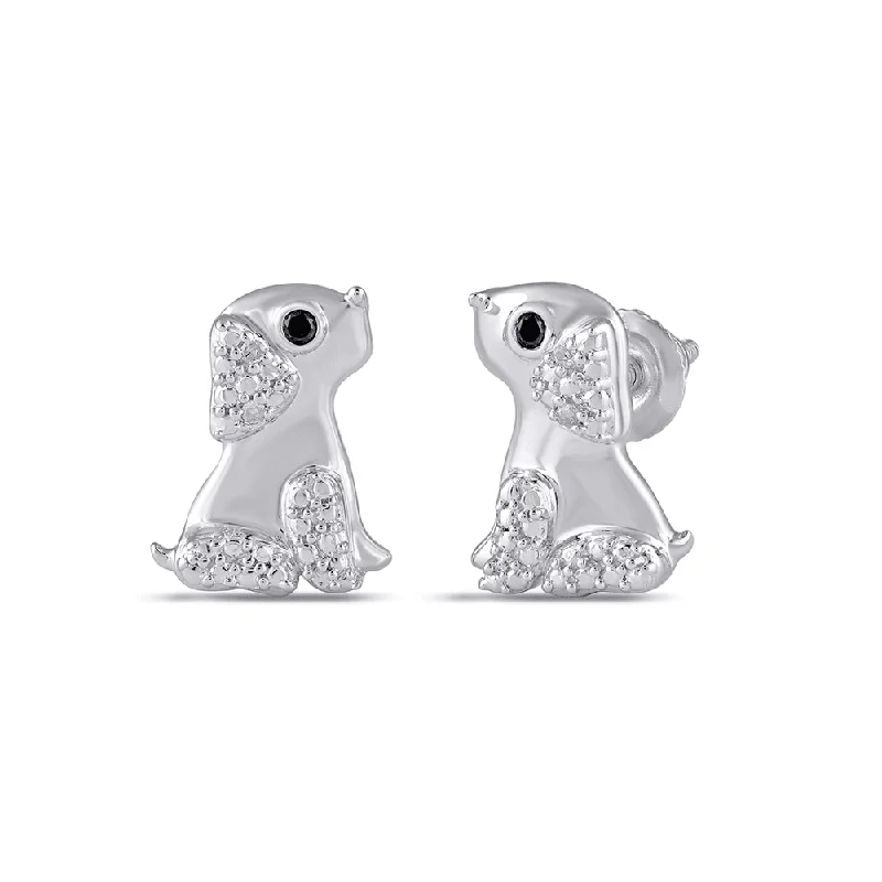 luxury earrings for women -Diamond Set Dog Stud Earrings in Sterling Silver