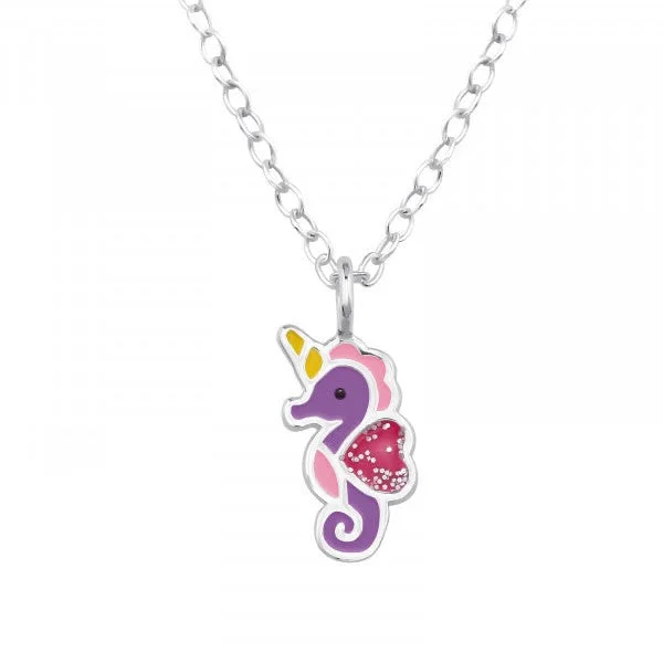 geometric necklaces for women -Childrens Sterling Silver Seahorse Necklace