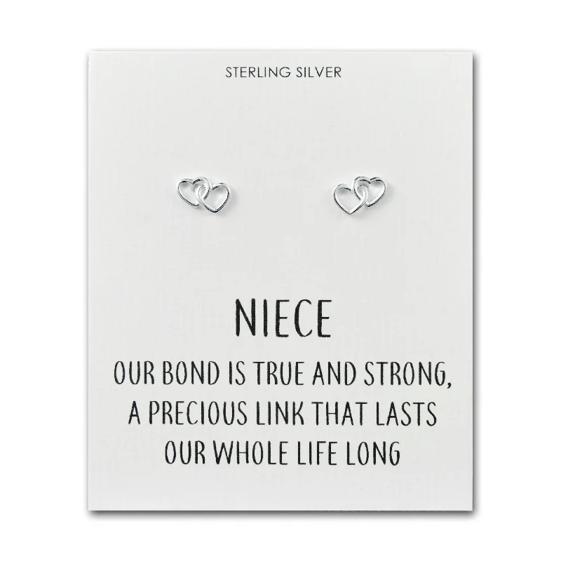 chandelier earrings for women -Sterling Silver Niece Quote Heart Link Earrings