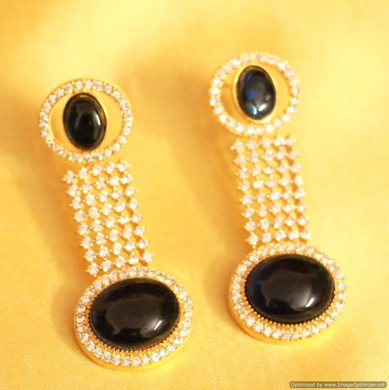 bold gold earrings for women -Diamond Look Black Onyx Danglers