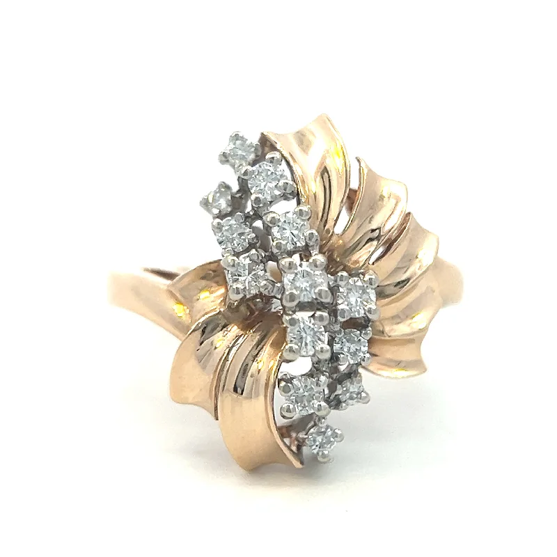 custom promise rings -Estate 14K Two Tone Gold 0.33ctw Round Diamond Cluster Ring