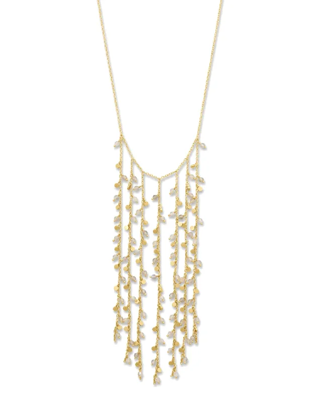 gold necklace sets for women -Dancing Charm Fringe Necklace with Discs and Labradorite Beads Adjustable Length