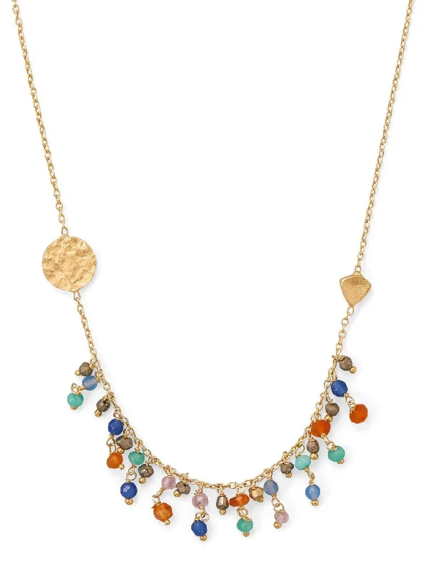 handmade necklaces for women -14k Gold-plated Colorful Beaded Drop and Coin Chain Drop Necklace