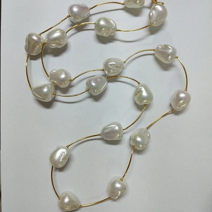 elegant necklaces for women -MOKO NECKLACE SPANISH FAUX PEARLS INTERSPERSED GOLD BARS