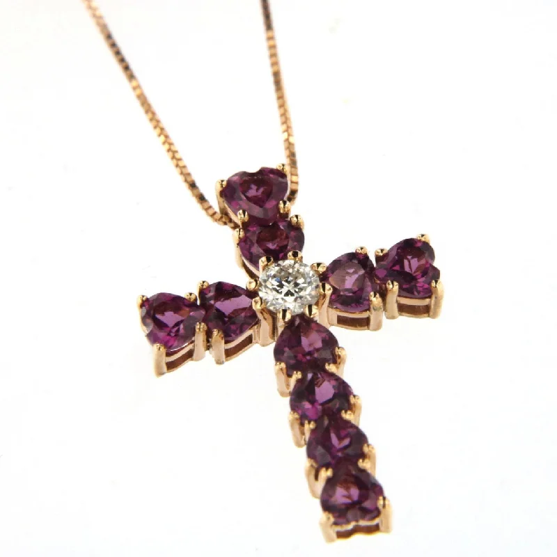 delicate necklaces for women -Heart 18K Rose Gold Necklace w. Diamond & Rhodolite