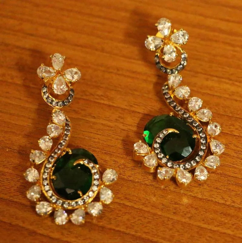 cute earrings for women -Emerald Look Gold Plated Cocktail Danglers