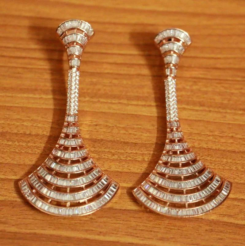 silver earrings for women -Rose Gold Diamond Look CZ Danglers