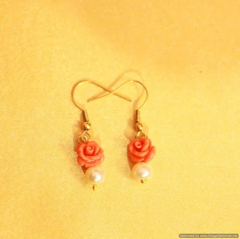 elegant gemstone earrings -Coral & Pearl Earrings