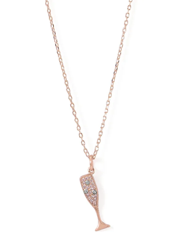 handmade necklaces for women -Champagne Glass Necklace Cubic Zirconia CZ Rose Gold-plated Sterling Silver