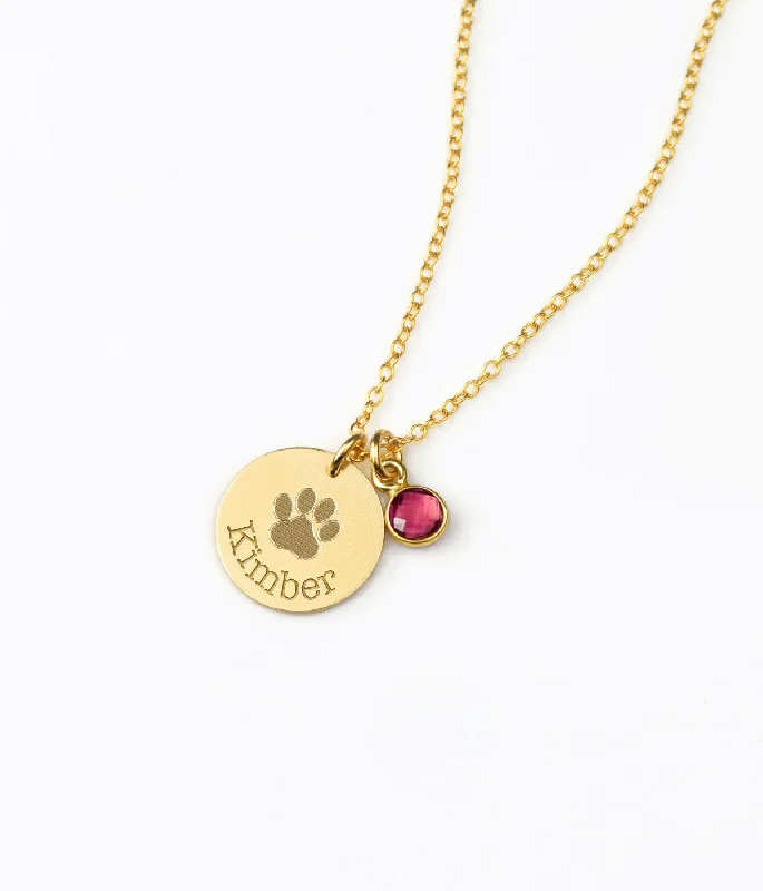 minimalistic silver necklaces for women -Paw Print Disc Necklace with Birthstone Charm