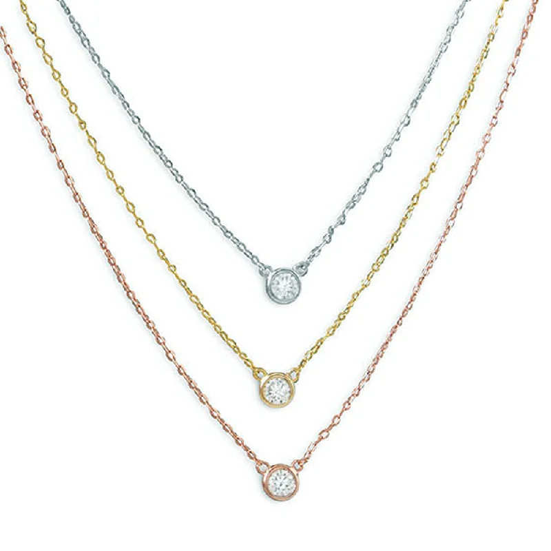 classic pearl necklaces for women -Layered Necklace Cubic Zirconia Pendants Three Tone Gold on Sterling Silver