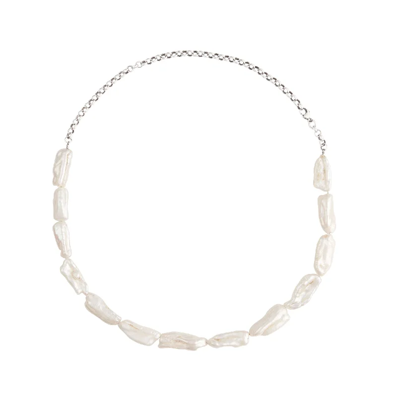 anniversary necklaces for women -Biwa Silver Choker Necklace w. Pearls