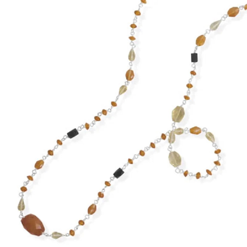 engraved necklaces for women -Orange Carnelian and Yellow Citrine Stone Necklace Sterling Silver 35-inch Length