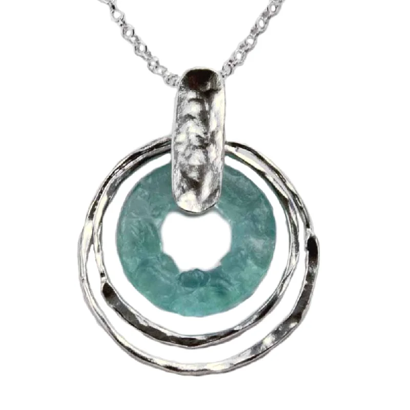 long chain necklaces for women -Ancient Roman Glass Necklace with Doughnut Circle Design Sterling Silver