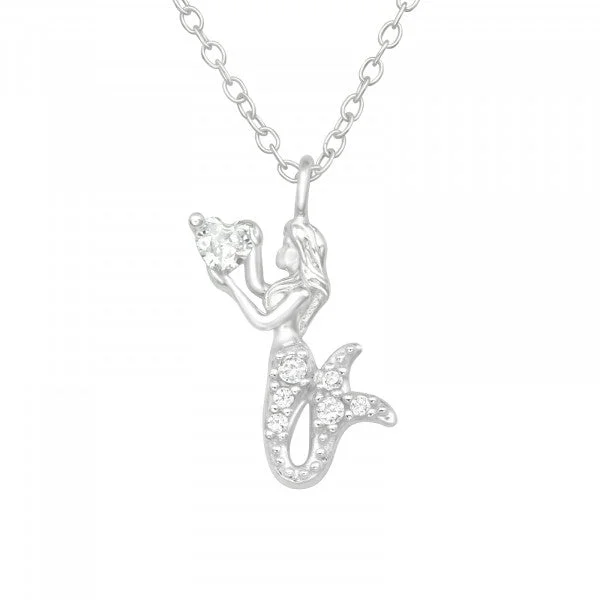 vintage pendant necklaces for women -Childrens Sterling Silver Mermaid Necklace