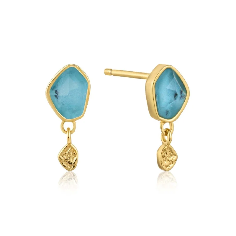 modern hoop earrings for women -Ania Haie Turquoise Drop Stud Earrings - Gold