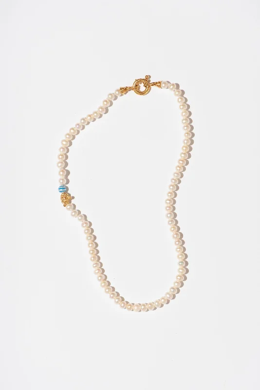 double chain necklaces for women -The Small Classic Blue Stripes Gold Plated Necklace w. Pearls