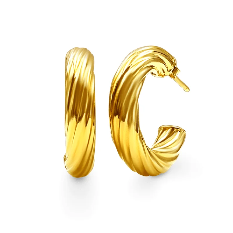 fashion hoop earrings for women -9ct Yellow Gold Silver Infused Medium Twist Chunky Hoop Earrings