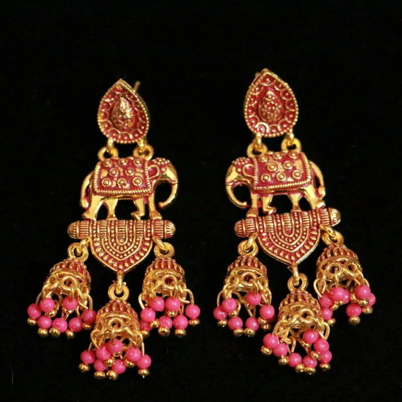 dangle earrings for women -CsPink Meenakari Gold Plated Earrings