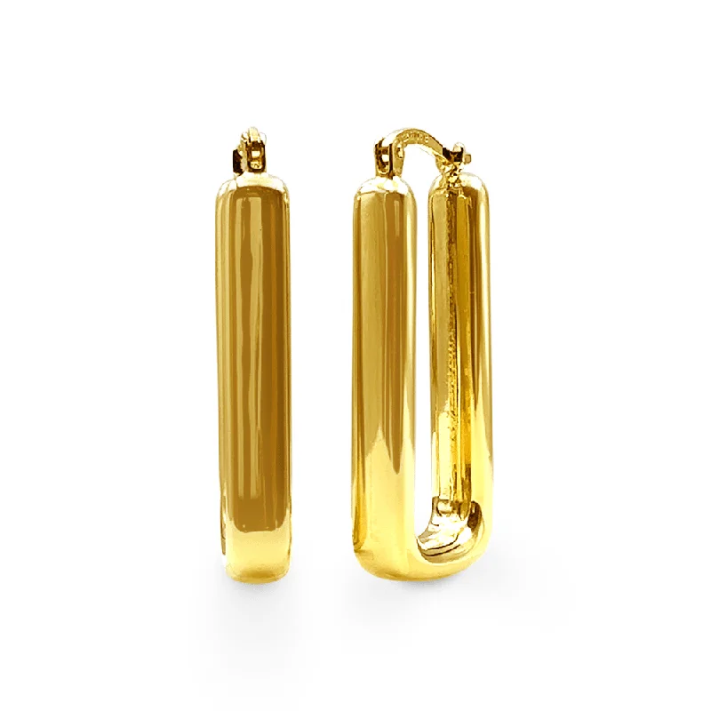 artistic earrings for women -9ct Yellow Gold Silver Filled Bold Flat Rectangle Hoop Earrings