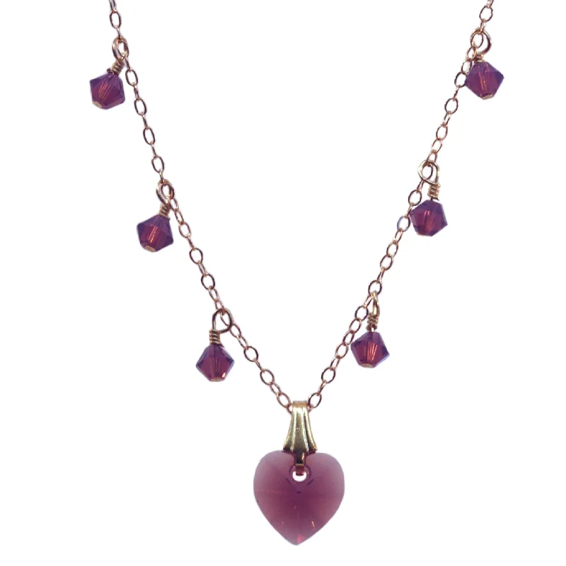 turquoise necklaces for women -Heart Necklace 14k Gold-Filled with Amethyst-color Crystals