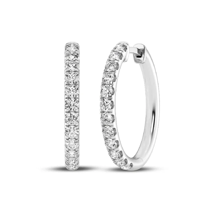 trendy statement earrings for women -Meera Hoop Earrings with 1.00ct of Laboratory Grown Diamonds in 9ct White Gold